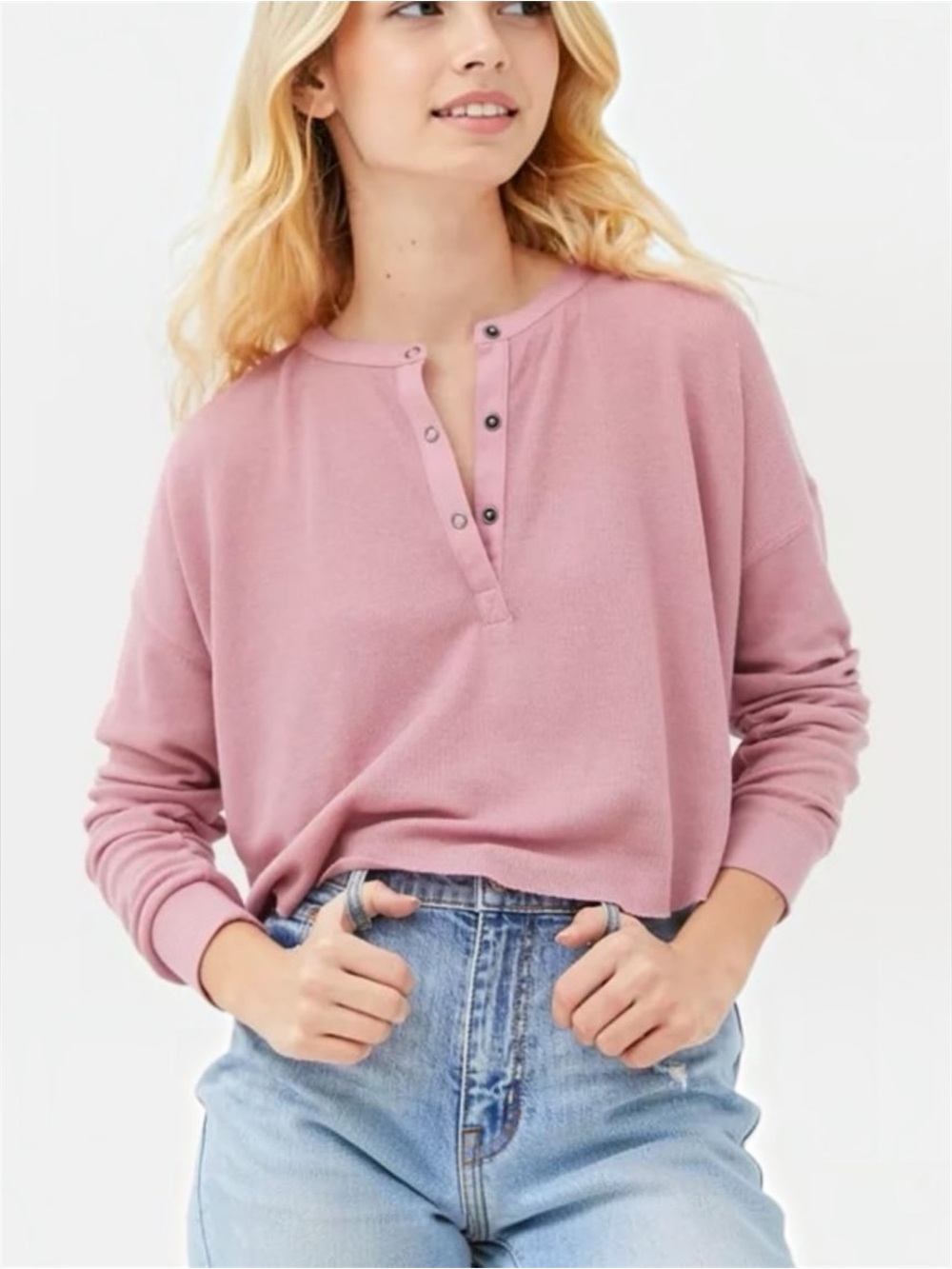 Urban Outfitters BDG Asher Oversized Henley Top in Mauve Plum Pink Size Medium